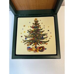 Lord & Taylor Christmas Coasters with cork backing. Christmas Trees set of 6
